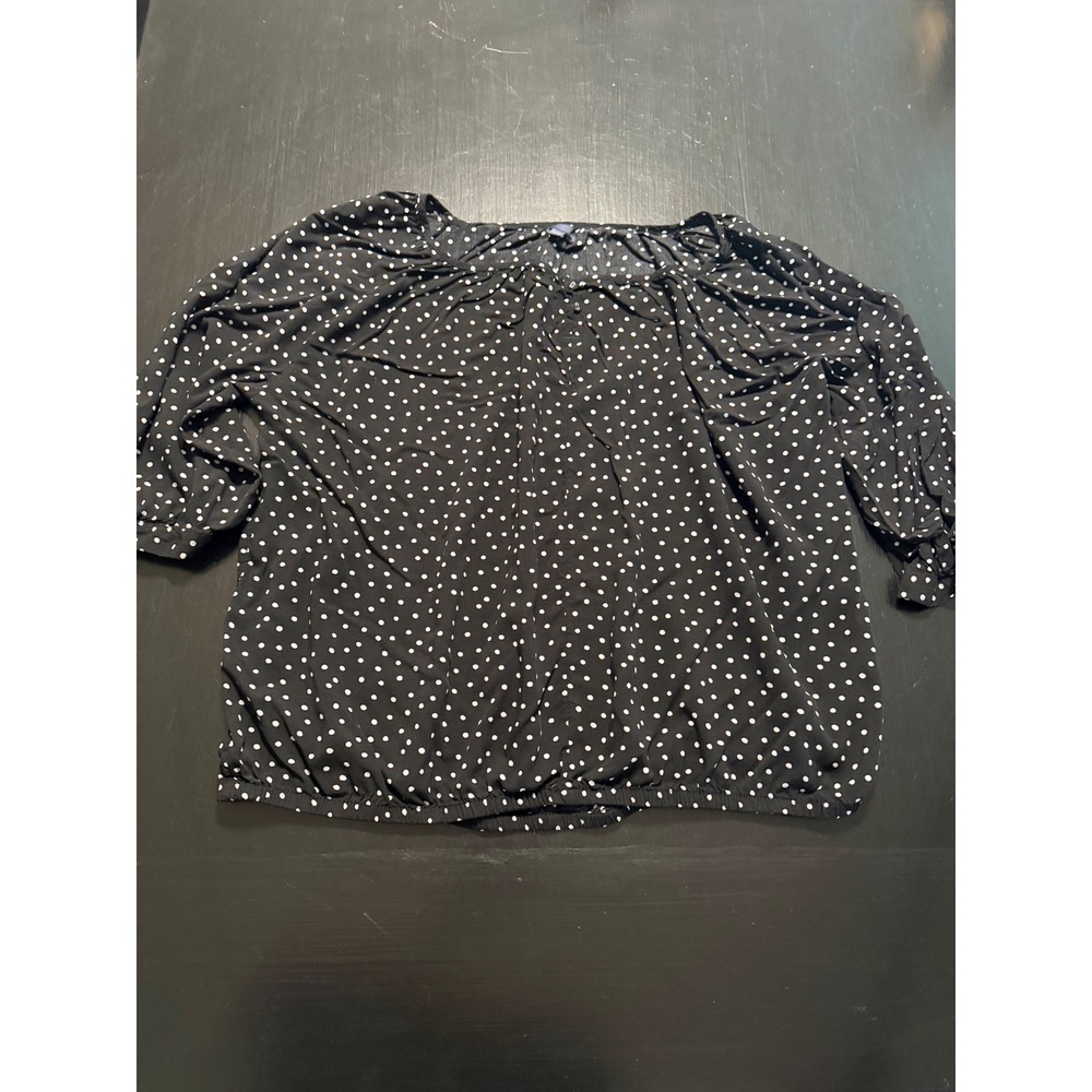 Gap Womens‎ Black White Polka Dot Blouse 3/4 Sleeve Henley Top XXL